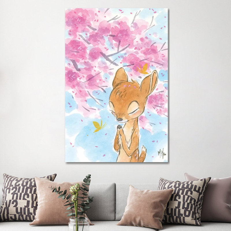 Cherry Blossom Fawn by Martin Hsu - Painting on Canvas, 101.6 cm H x 66.04 cm W x 3.175 cm D, Wrapped Canvas