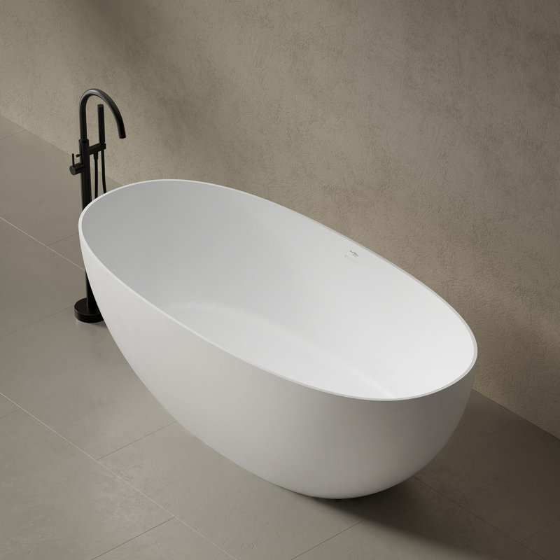 Monblari 67" X 29.5" Solid Surface Freestanding White Soaking Bathtub With Overflow And Pop-Up Drain For Bathroom