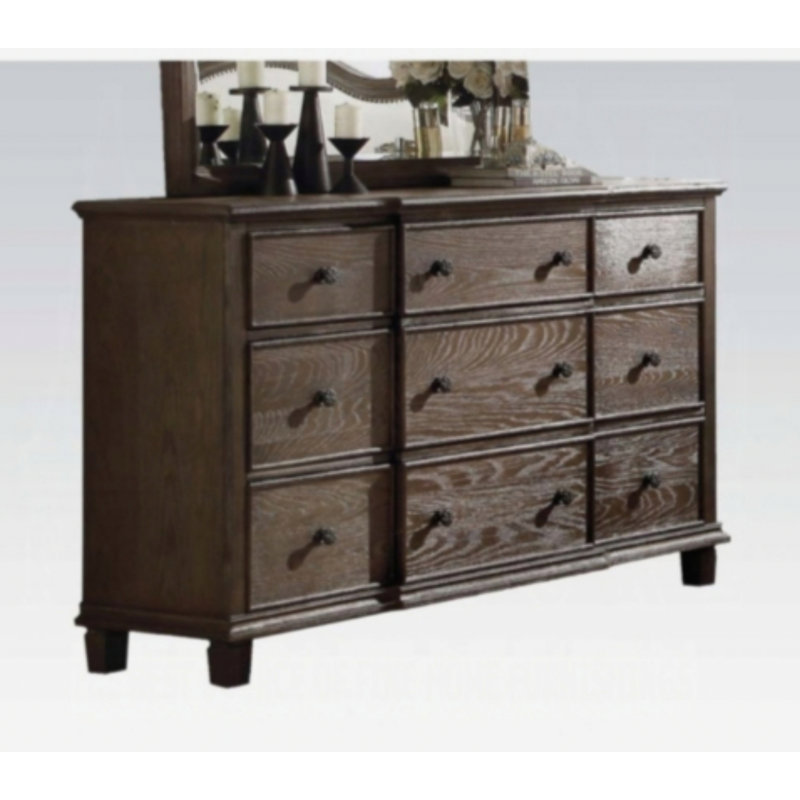 Commode en bois, commode de chambre à coucher avec neuf tiroirs, commode décorative pour le rangement