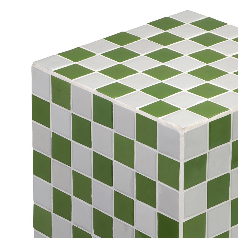 Callista 18" Modern Bohemian Ceramic Tiled Rectangle End Table, Green/Light Gray