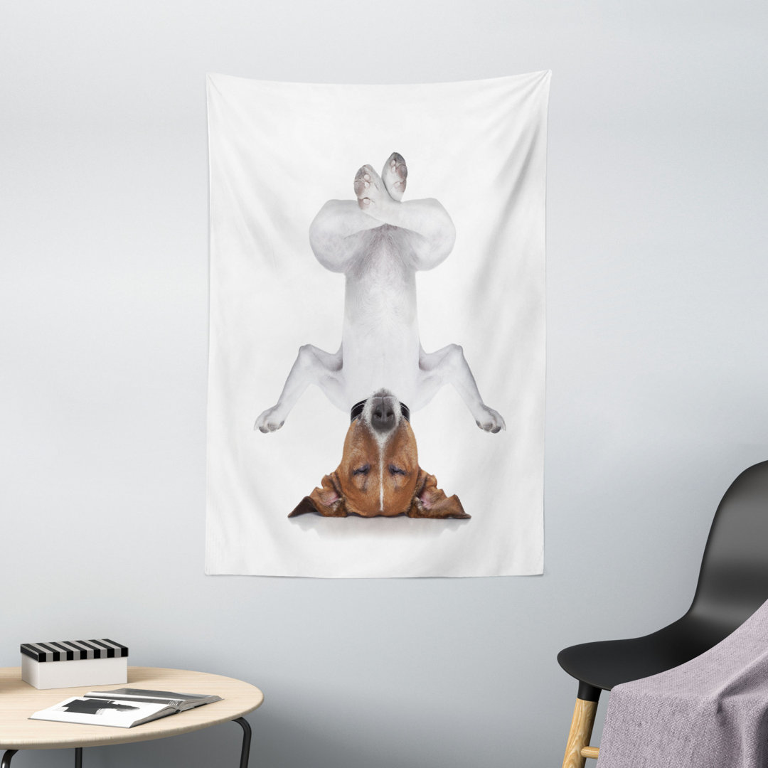 Wandbehang Hund Upside Down Entspannen Geschlossene Augen Meditieren Ruhe Therapie Humor Animal Print