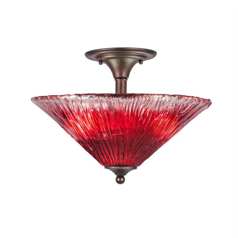 2-Light Semi-Flush Mount, Bronze, Red