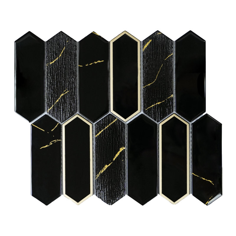 Glass Mosaic Wall Tile, Black & Gold Glazed