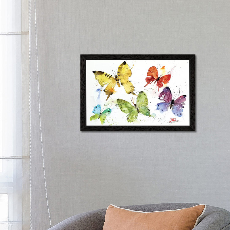 Flock Of Butterflies by Dean Crouser - Floater Frame Painting on Canvas, Black