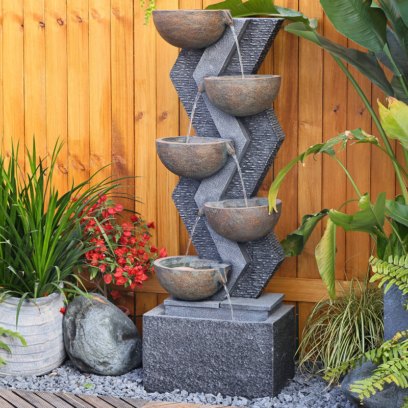 Mandile Hand Crafted Weather Resistant Floor Fountain with Light