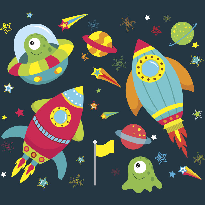 Outer Space Element Set - Wrapped Canvas Print, 76cm H x 76cm W x 3.8cm D