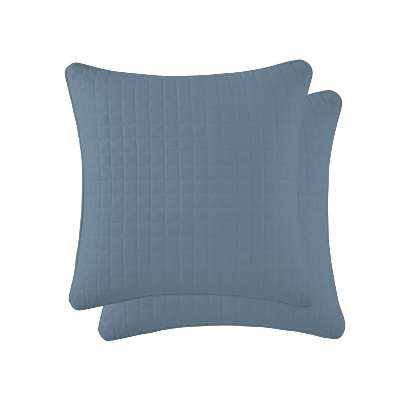 Vilano Springs 2-Piece Microfiber Embroidered Quilted Sham Covers, 26" H x 26" W, Coronet Blue