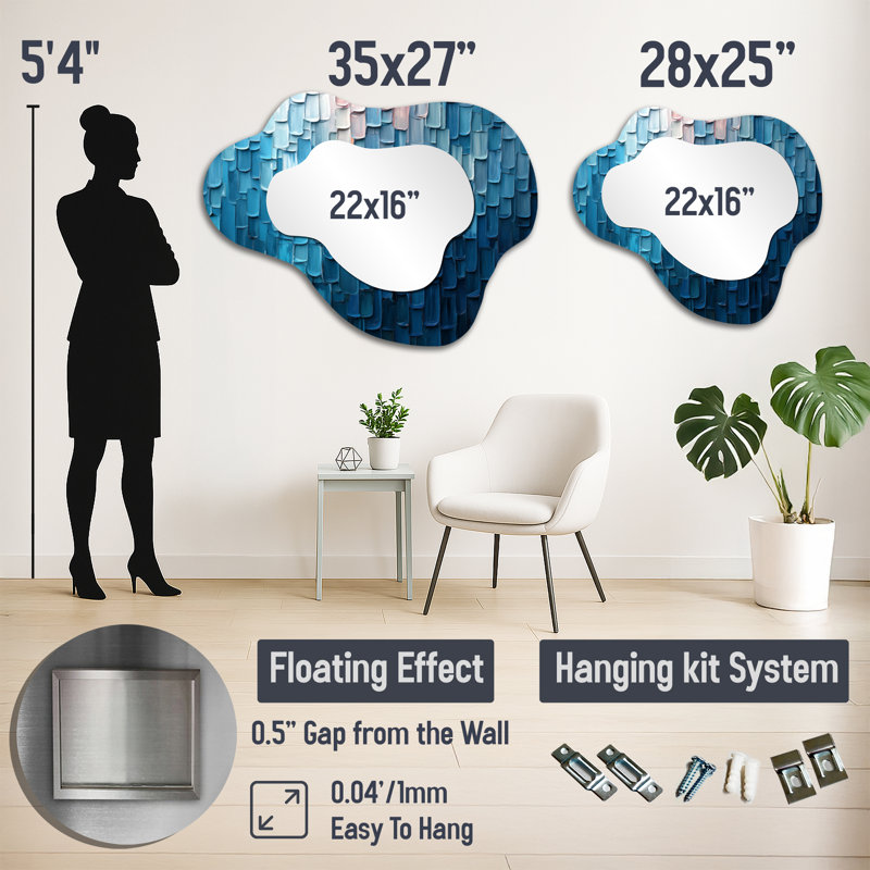 «Drip Paint» de Blue Cubic Matrix I - miroir décoratif asymétrique, peinture murale, 27 po x 35 po