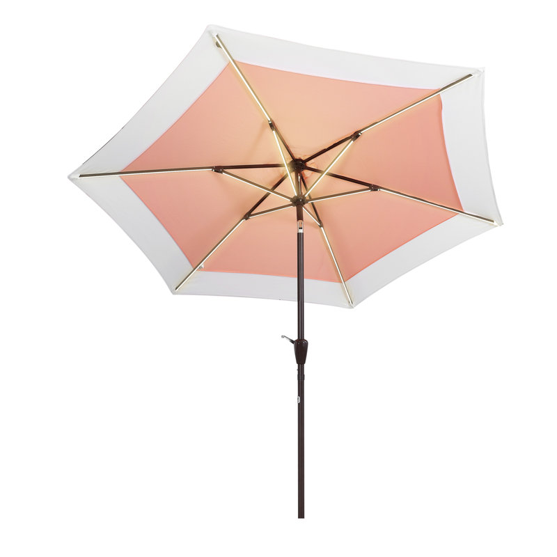 Spencer 9 ft. Coral Pink and White Solar LED Market Patio Umbrella with Aluminum Frame