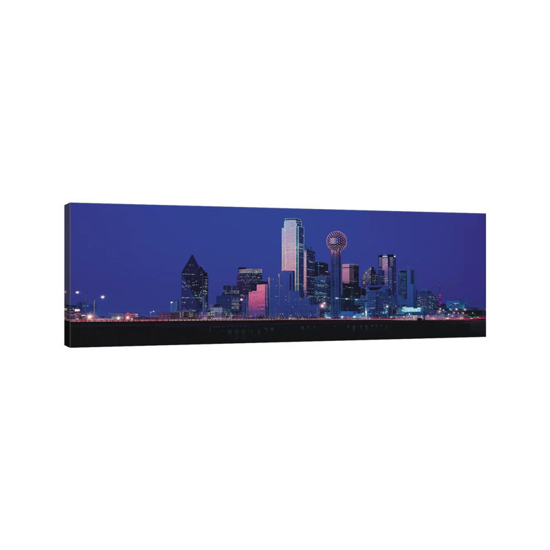 Dallas Skyline Cityscape (Night) - Wrapped Canvas Panoramic Print, 30.48 cm H x 91.44 cm W x 1.91 cm D