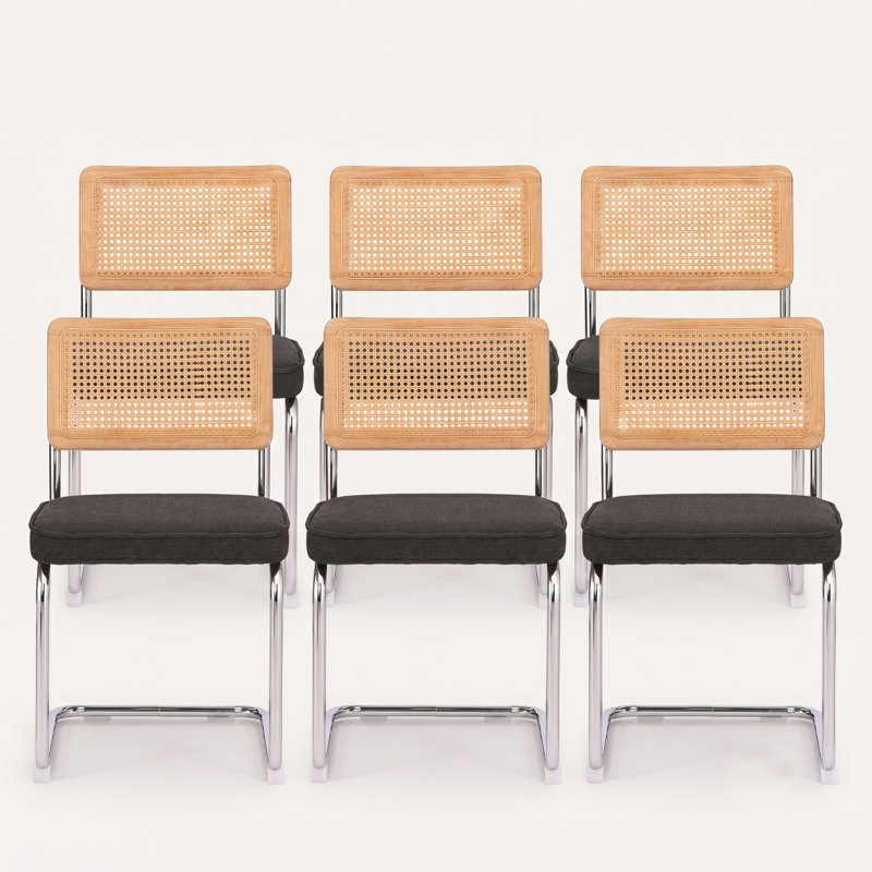 Chaise d'appoint en porte-à-faux avec dossier en rotin de canne et structure en acier, Black