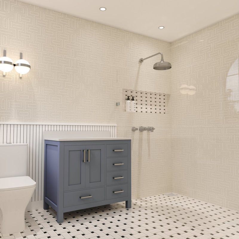 Rooh 36'' Charcoal Gray Bathroom Vanity with White Quartz Top