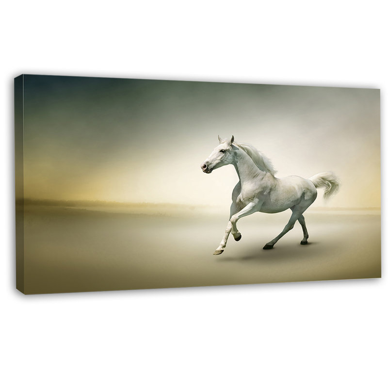 «White Horse in Motion», impression sur toile tendue, H 16 po x l 32 po