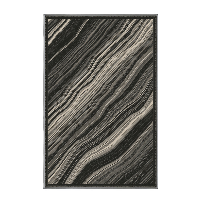 Tapis oriental ovale classique lavable à la machine en brun - reliure grise, 8 x 10