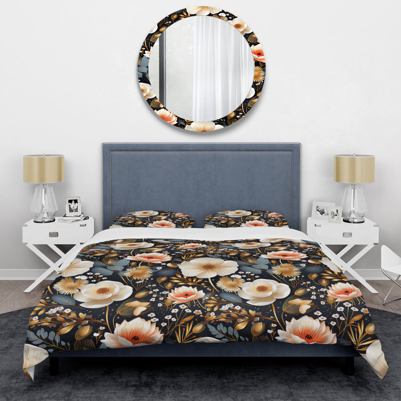 Beige Bohemian Bliss Floral Pattern II - Ensemble de housse de couette à motif floral
