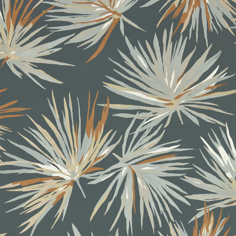 Aucuba Floral Metallic Wallpaper Roll, Slate/Bronze/Topaz