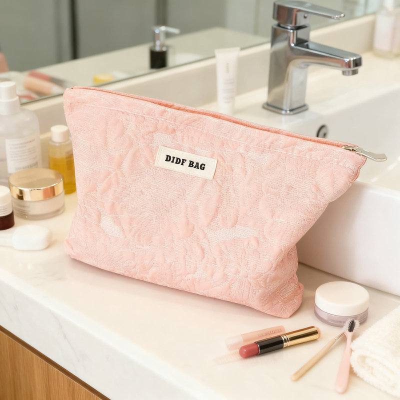 Trousse de maquillage esthétique pour femmes Pochette de rangement à grande capacité pour trousse de toilette en poudre pour fond de teint 【Fleurs roses rétro】