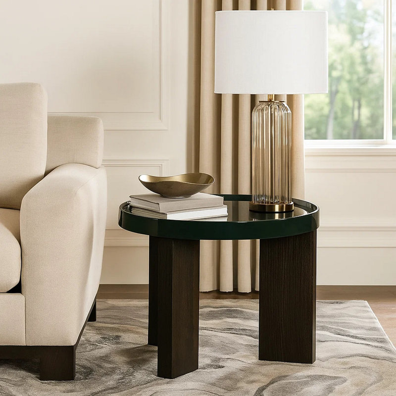 Table de bout Lexy, plateau rond de 24 po, vert noirâtre ultrabrillant