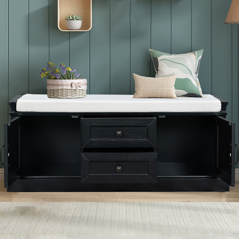 Storage Bench With 2 Drawers And 2 Cabinets, Black