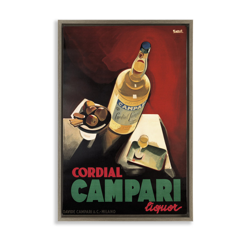 Cadre flottant rétro Campari Wine, design par Marcus Jules, H 31 po x l 21 po, Cadre flottant orme Montalcino