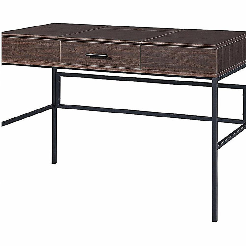 Oak and Black 1 Drawer Desk with USB Port