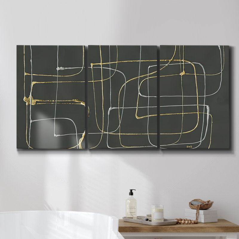 Ensemble de 3 pièces encadrées sur toile, H 27 po x l 54 po x P 2 po