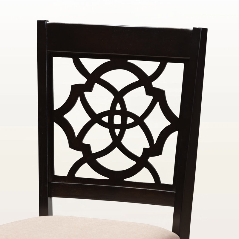 Lebanon 5-Pc Solid Wood Dining Set in Sand Fabric and Brown Wood, 37.4'' H X 18.1'' W X 20.3'' D, Espresso Brown/Sand