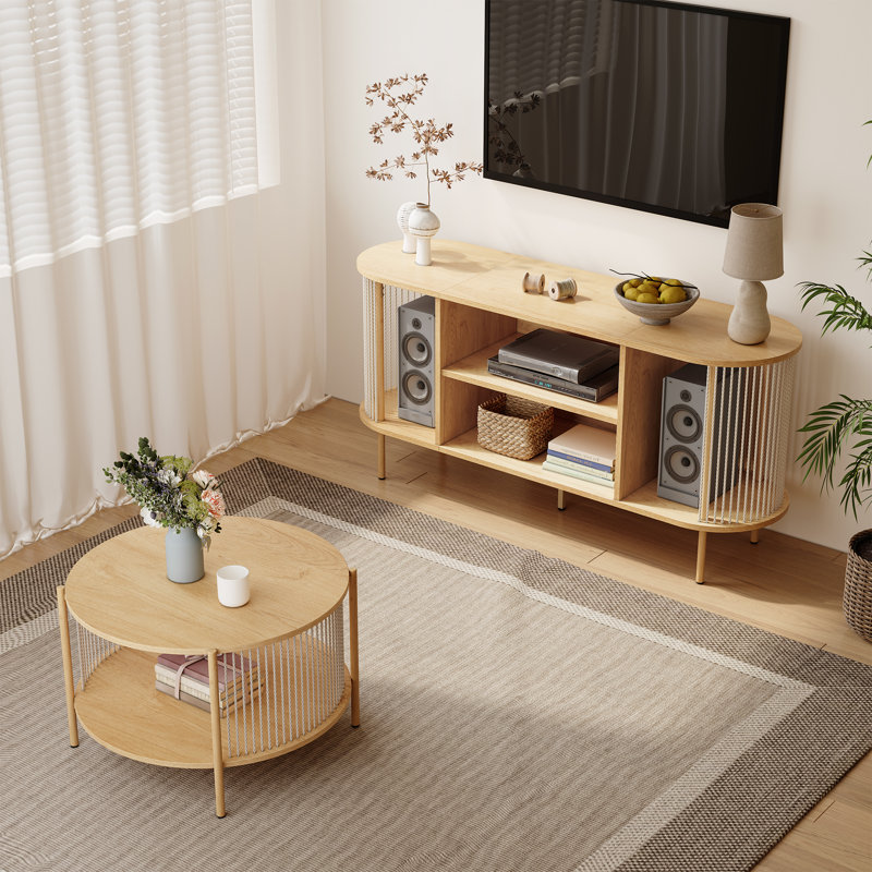Boho Natural Fiber Rope 4-piece Coffee Table And Tv Stand Set