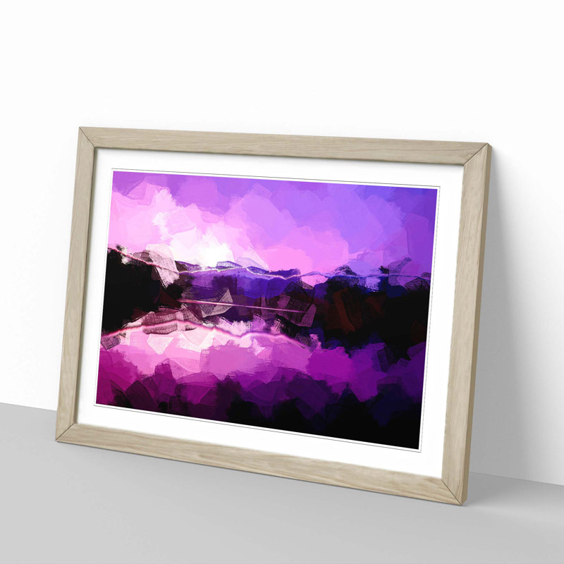Purple Mountains in Abstract - Framed Print, 40cm H x 60cm W x 2cm D, Oak