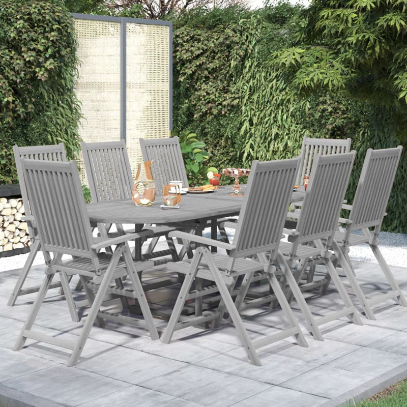 Jamayra 8 - Person Acacia Patio Dining Set with Oval Table, Grey