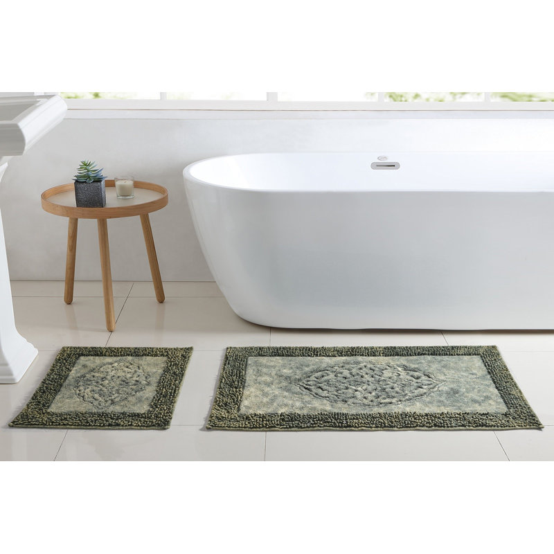 Alohilani Cotton Bathmat Set (2 Pieces), 19.7 x 23.6 inches & 23.6 x 39.4 inches | 100% Cotton, 5 mm Pile Height, Non-Slip Underside | Machine Washable for Easy Care, Soft and Absorbent, Perfect for Bathroom Décor