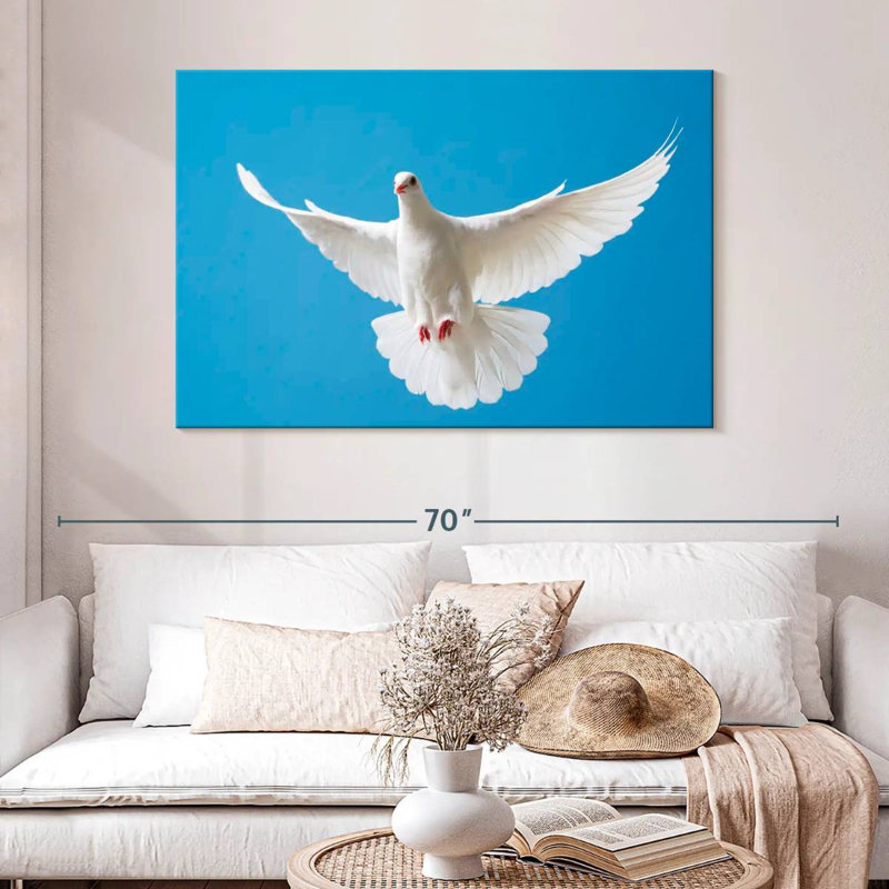 Colombe blanche Brampt volant, 32" H x 48" W