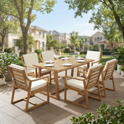 Ensemble repas 7 pièces pour patio en bois d'acacia - Mobilier d'extérieur élégant pour le jardin et la terrasse