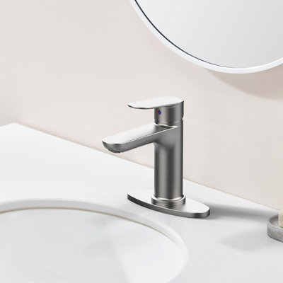 Bathroom Faucet In Brushed Nickel Finish - Single Handle Deck Mount, Scratch Coating, Water Saving Model, Quick Install Option