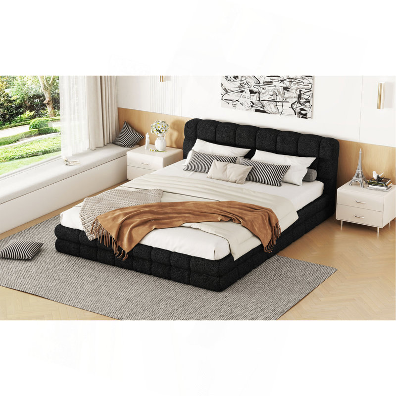 Grand lit plateforme tapissier, noir