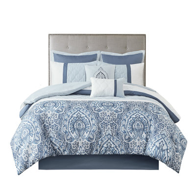 King Comforter 8 Pieces, Blue Pieced Quilt, , 2 Euro Shams, 1 Pillow, Square Steam Iron Piece , Print, Filling, Decorative Pillows, , Wrinkle-