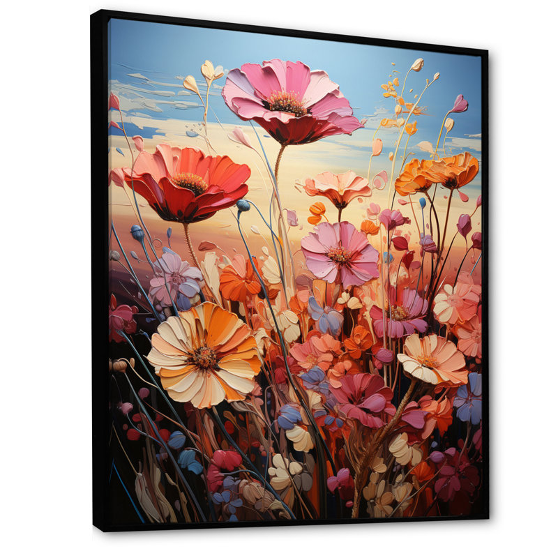 «Mauve Wildflowers Symphony Meadow», reproduction sur toile, Cadre flottant noir, H 40 po x l 30 po x P 1,5 po