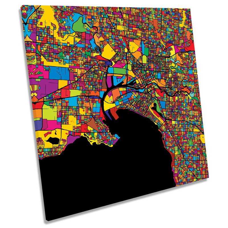 Z0270 Melbourne City Modern Map - Wrapped Canvas Print, 91.4cm H x 91.4cm W x 4cm D