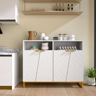 40" Buffet Storage Cabinet With 4 Doors & Adjustable Shelves Anti-tipping Kits