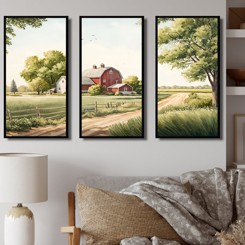 «Beautiful Barn In Spring VII», ensemble d'art mural sur toile, Cadre flottant noir, H 32 po x l 48 po x P 1 po