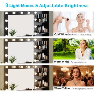 Lighted Vanity Set - 11pcs 3-Color Dimmable Bulbs, 5 Drawer