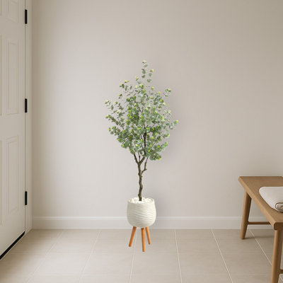 Eucalyptus Artificial Tree in White Planter with Stand