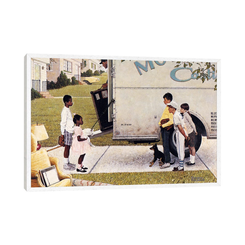 Moving In (New Kids In The Neighbourhood) by Norman Rockwell - Print on Canvas, 66.04 cm H x 45.72 cm W, White Framed