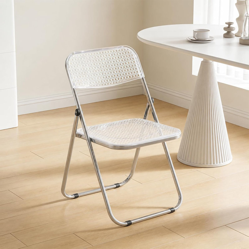 Ensemble de 4 chaises pliantes en plastique respirant, structure en acier, empilables, pour événements intérieurs et extérieurs, transparentes