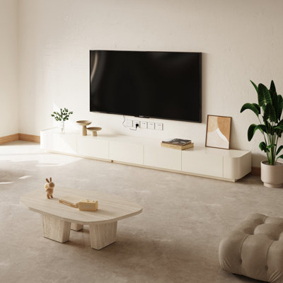 Ayrah 114.2" Mid Century Modern Tv Stands, 5 Drawers, Solid Wood White Media Console