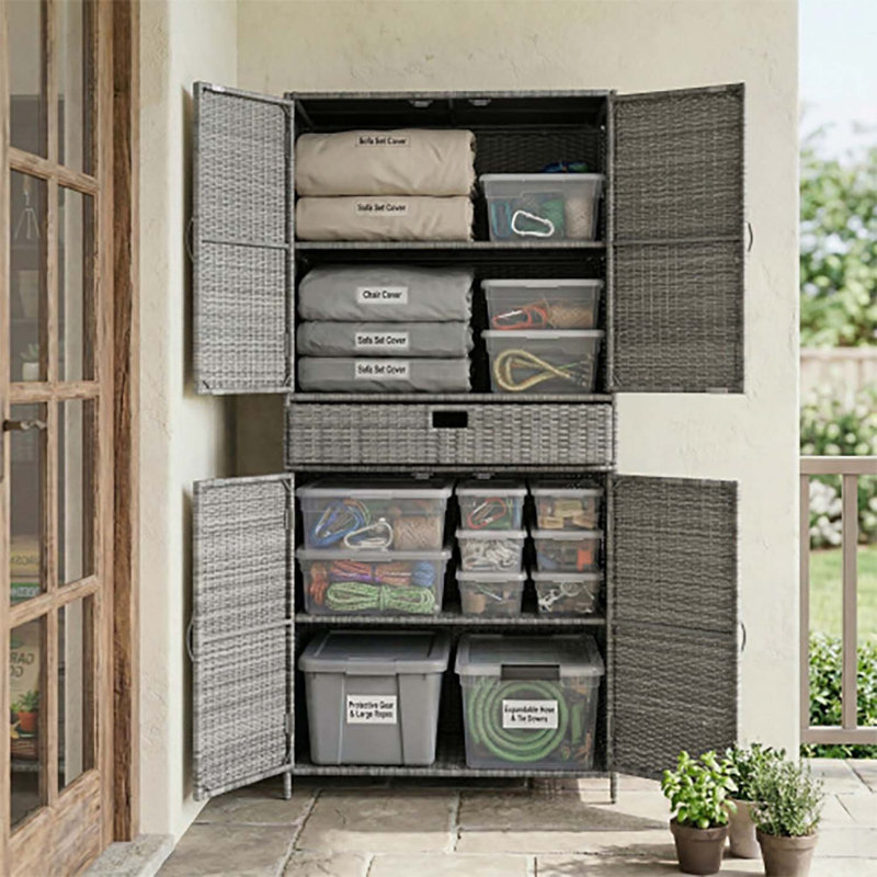 Armoire de rangement extérieure pour l'organisation de la piscine et du jardin, Gris