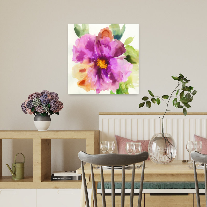 Floresco I, art floral abstrait délicat et vibrant, H 18 po x l 18 po