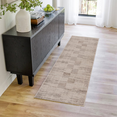Migliore Lyla Modern Contemporary Checkered Soft High-Low Beige Cream Gold Area Rug