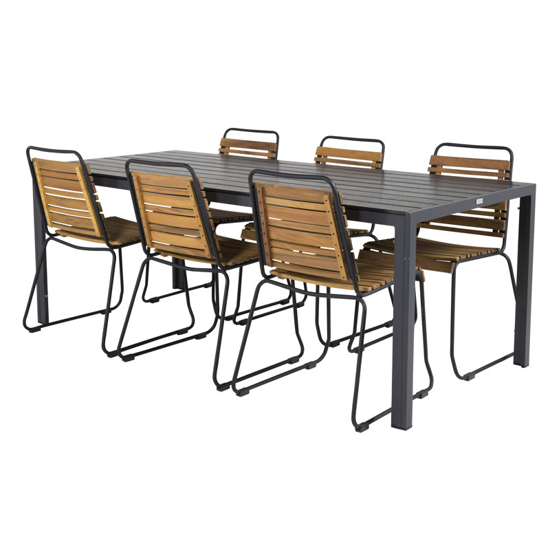 Hiran 6 - Person Acacia Patio Dining Set with Rectangular Table