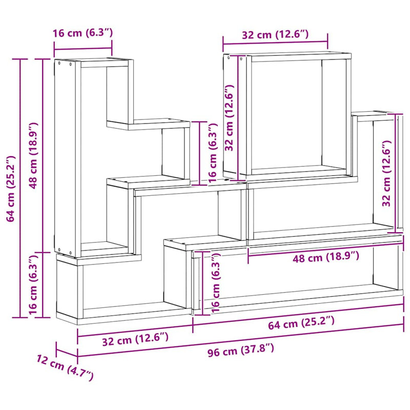 Wall Cube With Shelf 96 X 12 X 64 Cm Engineered Wood, Artisan Oak